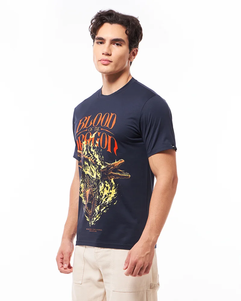 bewakoof Men's Dark Blue Blood Dragon Graphic Printed T-shirt